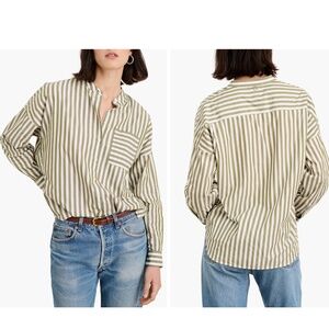 Alex Mill Mixed Stripe Band Collar Button Up Shirt White Green Women's Size XS